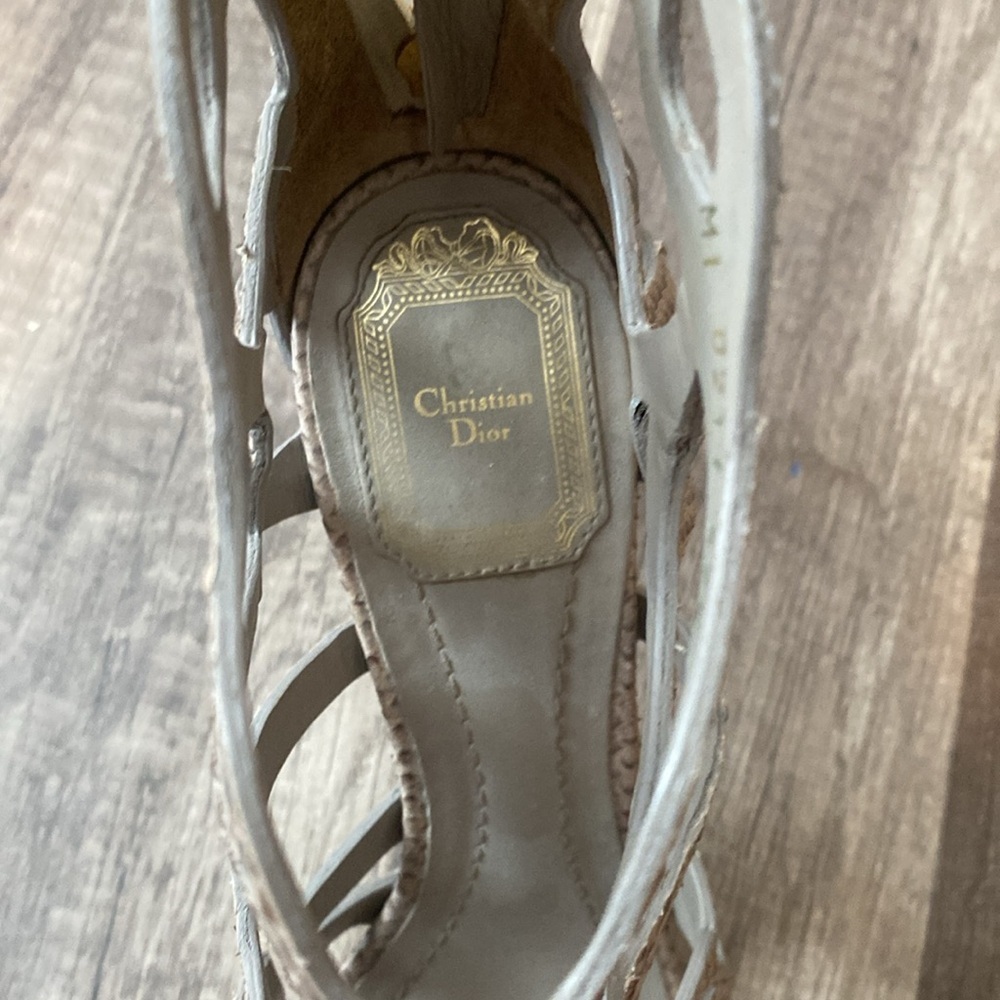 CHRISTIAN DIOR Paradis Python Embossed Leather Sandals Heels 37.5 Grey Cut Out - Picture 8 of 8